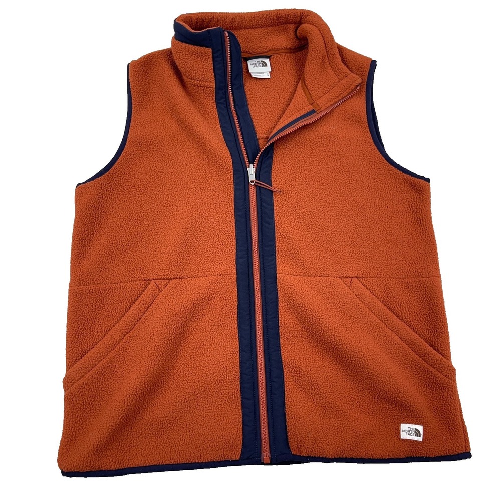 North Face Vest Men Medium Orange Carbondale Fleece Full Zip Hiking Adult Rust
